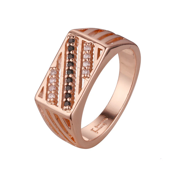 Black Stone Bands Rings 585 Rose Gold Color Plating Russian