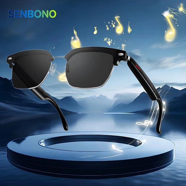 SENBONO Fashion Men's Smart Glasses With Sunglasses Open Ear Headsets Waterproof Hands-Free Calling Sunglasses For Men Womem