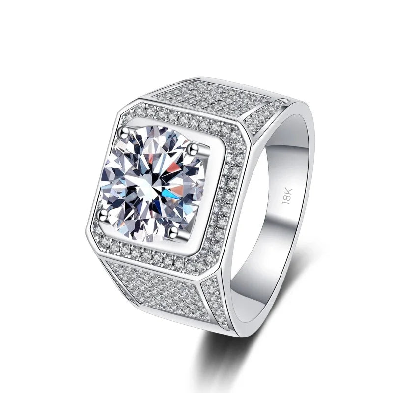 18K White Gold 5-Carat VVS1 Moissanite Men's Ring