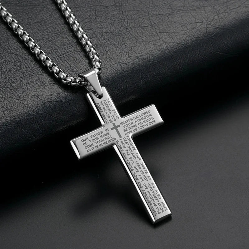 Our FATHER Cross Pendant Necklace – Metal Vintage