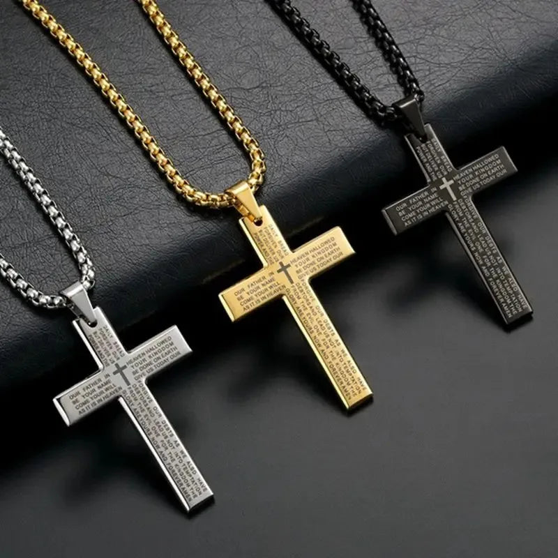 Our FATHER Cross Pendant Necklace – Metal Vintage