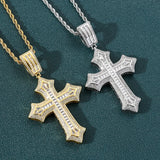 Vintage 14K Gold Lab Diamond Cross Pendant Necklace