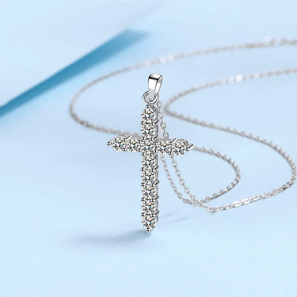 Platinum Moissanite Cross Necklace